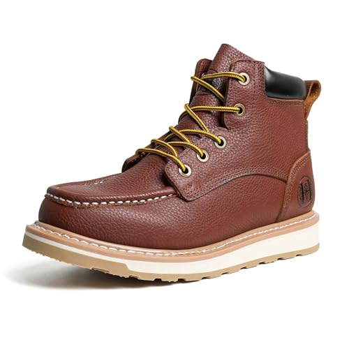 Men’s Soft Toe Work Boots – EH Rated, Slip-Resistant Leather Moc Toe Boots, Lightweight, Durable & Breathable Construction Shoes