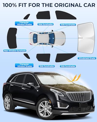 Image of for Cadillac XT5 2017-2025 Car Window Shades, 8pcs Privacy Sun Shade Set for Front Windshield Side and Rear Windows, Full Window Covers Keeps Vehicle Cool for Camping Napping