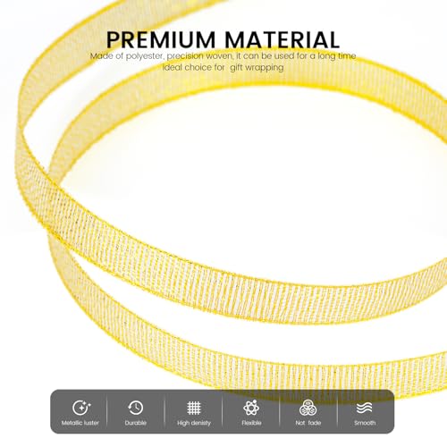 Quhora 3/8-Inch Gold Glitter Ribbon - 25 Yards of Sparkling Metallic Craft Ribbon for Gift Wrapping, Weddings, and Holiday Decor 4 Quhora 3/8-Inch Gold Glitter Ribbon - 25 Yards of Sparkling Metallic Craft Ribbon for Gift Wrapping, Weddings, and Holiday Decor - Image 3