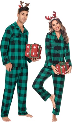 Christmas Family Matching Pajamas Set Couples Button Down Sleepwear Loungewear Long Sleeve Plaid Pjs Lounge Set S-XXL