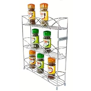 Buckingham 3 Tier Free Standing Spice & Herb Rack Jar Holder Organiser Storage, Metal, Chrome, 33 cm