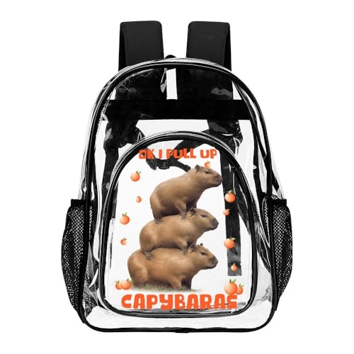 Capybara Clear Backpack Heavy Duty for Girls Kids Boys Women Men - Large Cute PVC Capybaras Theme Printing Transparent Backpacks for Schools Stadium Concerts Work - Clear/Black