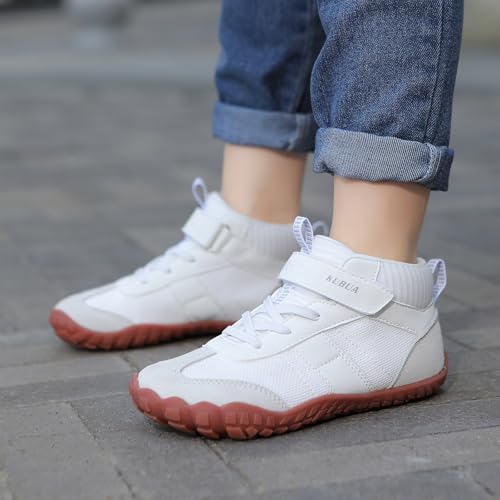 Image of KUBUA Kids High Top Barefoot Shoes Boys Girls Minimalist Zero Drop Sneakers | Wide Toe Box, Padded Collar for Ankle Support, Non-Slip, Hiking, Tennis, Walking, School, Wrestling, Gym, Little Kid, Big Kid