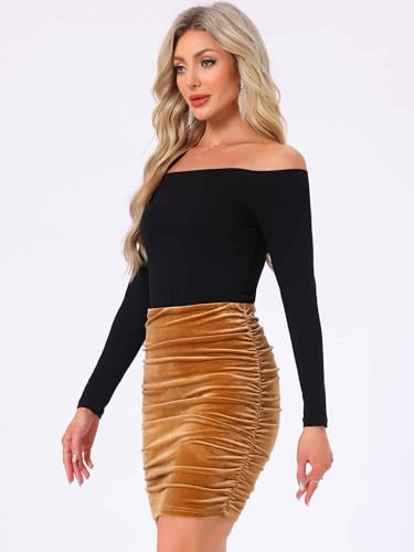 Allegra K Halloween Velvet Skirt for Women's Party Bodycon Ruched Mini Skirts4