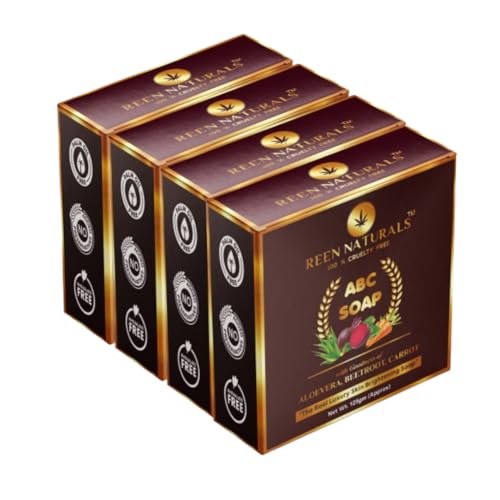 Image of Reen Naturals ABC SOAP | Luxury Skin Brightening Soap | 100% Natural Aloe Vera, Beetroot & Carrot Extracts with Rich Butter and Rose Essential oil | Handmade Soap 125gm (4X 125gm)