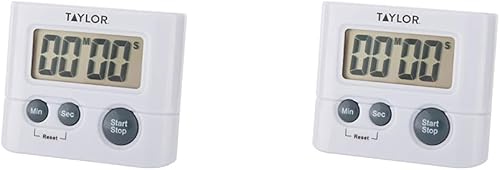 Taylor Temporizador digital, muestra hasta 99 minutos, 59 segundos, color blanco (paquete de 2)