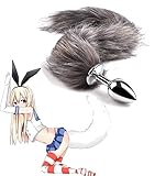Gray Exquisite Artificial Plush, Shiny Stainless Steel Realistic Classic Plush Tail Plug Double Headed Can Enhance The Relationship Between Couples, for Night Games