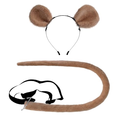 QinRuan Mouse Ears Headband and Slender Mouse Tail Set Halloween Anime Masquerade Cosplay Props