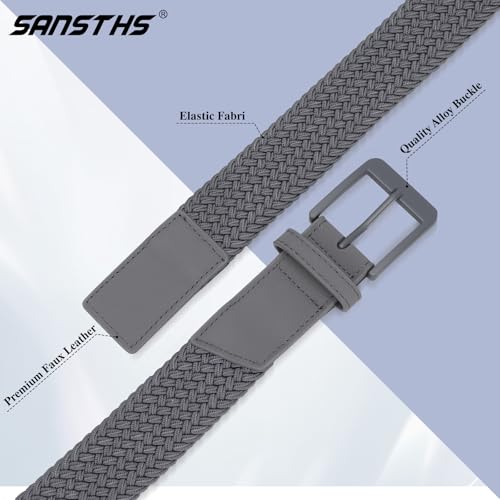 Image of SANSTHS Elastic Braided Golf Belt for Men Women, Stretch Webbing Belt with Metal Buckle for Golf Travel Casual Wear