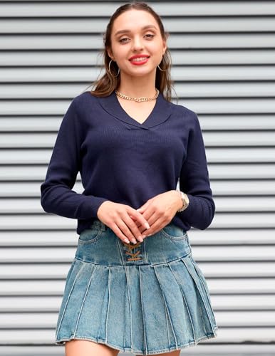 Image of Zeagoo Womens Sweaters Fall Fashion 2025 Long Sleeve Tops V Neck Business Casual Collared Knit Tunic Pullover Outfits