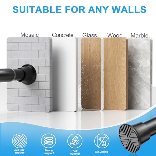 Image of Tension Rod 30-76 Inch - 1pack Spring Loaded Curtain Rods, Black Shower Curtain Rod Expandable Curtain Rods Tension Adjustable Rod Without Drilling, Tension Rods For Bathroom Doorway Window