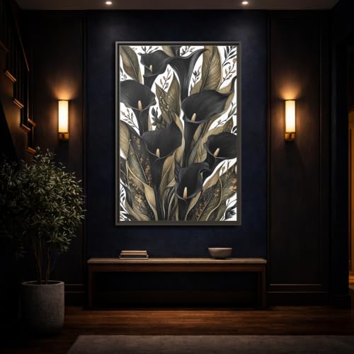 Toile Calla Lily noir et or décoration murale salon de 60x90cm - 4