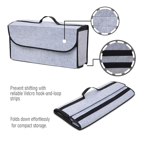 Image of JVCV Large Car Trunk Boot Organizer, Car Storage and Organizer Anti Slip Car Accessories Organizer for Car, Suv, Sedan, Truck, Minivan Anti Slip Bottom (LARGE - Light Grey).