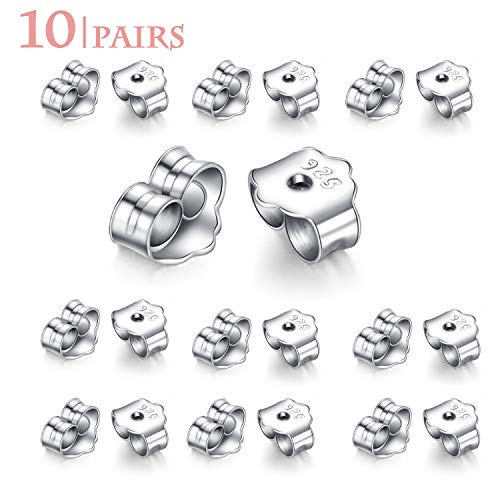 NEPAK 20 Pièces / 10 Paires Fermoirs de Boucles d'oreilles Bouchon de Boucle d'oreille,100% Argent,Dos de Papillon en Argent pour Goujons,4,5 x 5 mm