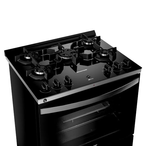 Fogão Brastemp 5 Bocas Preto Com Mesa de Vidro, Função Air Fryer e Turbo Chama – BFS5LAE 220V