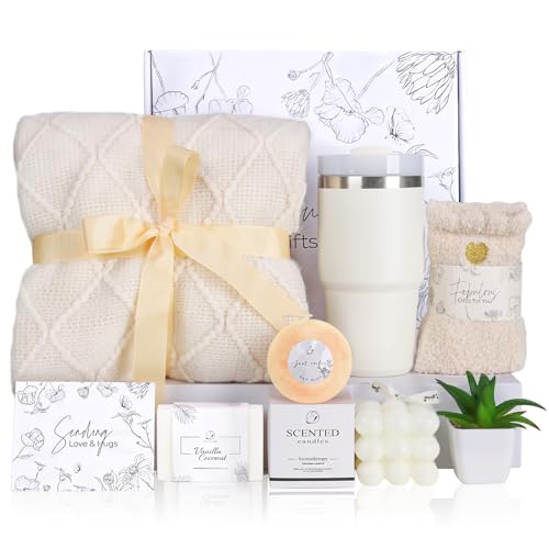 Care Package for Women Mothers Day Gifts Get Well Soon Gifts Birthday Gifts Self Care Gifts with Tumbler and Blanket Sympathy Gift for Women Gifts Basket for Her Mom Wife Sister Friend