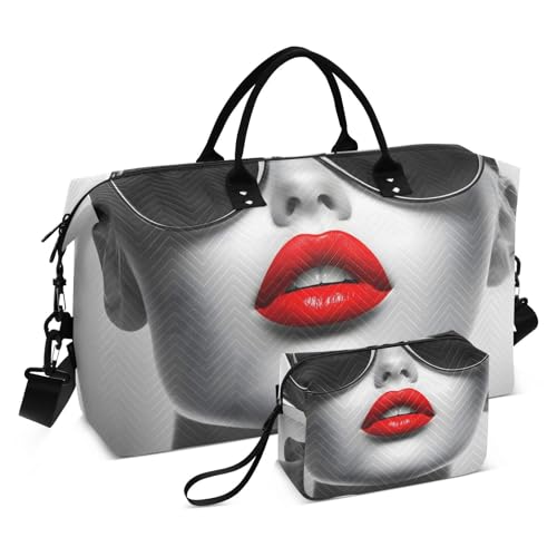Duffel Bag for Traveling, Woman Glasses Red Travel Bag Gym Bag, with Multiple Interior Pockets Shoulder Weekender Bag for Women Men with Toiletry Bag 20.5L x 7.9W x 13.8H