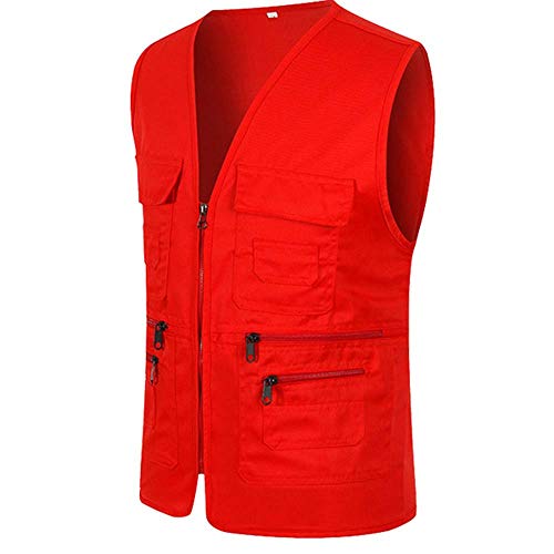 Uomo Outdoor Giubbotto, Uomo Gilet da Pesca Multi-Tasche Gilet senza Maniche Giacca Leggera Pesca Caccia Campeggio Gilet Alpinismo Leggero Giacca Senza Maniche Giacca Sportiva Campeggio, rosso, XL