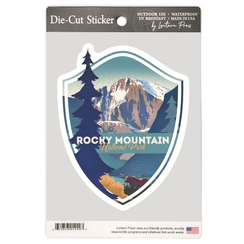Lantern Press Large Sticker Rocky Mountain National Park, Colorado, Moose and Lake, Lithograph,