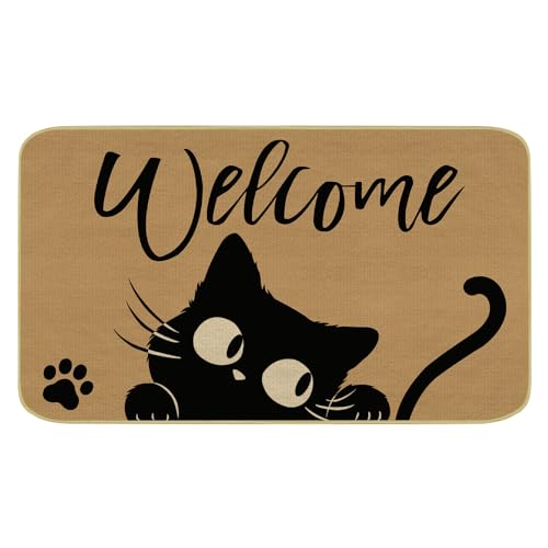 comfoyar Mignon Chat Noir Tapis de Porte Décoratifs, Paillasson Le Chat Mignon Antidérapant Tapis de Sol pour Extérieur et Intérieur Entrer Terrasse...