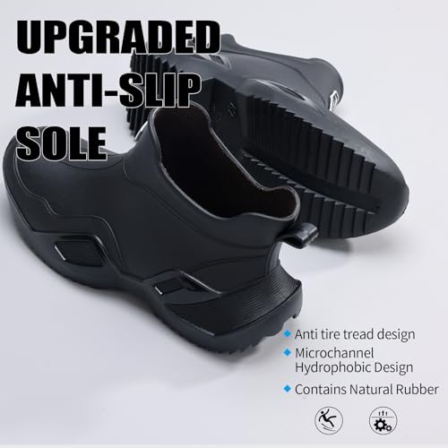 Image of Men's Ankle Rain Boots - Slip On Waterproof Garden Shoes - Comfortable Lightweight Black Rubber Fishing shoes
