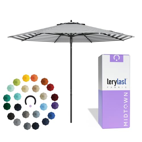 Image of Midtown Umbrellas Push and Pop - 9 Ft Patio Umbrella, Zebra Canopy