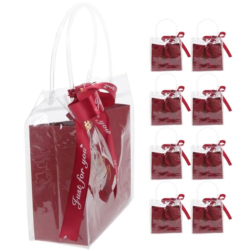 SMASOLO Bolsa de Regalos de Boda Roja 10 Unidades 15,5x7x15 Cm Bolsa de Mano Pvc para Fiestas y Cumpleaños, Caja de Embalaje para Dulces y Detalles de Invitados, Suministros para Eventos