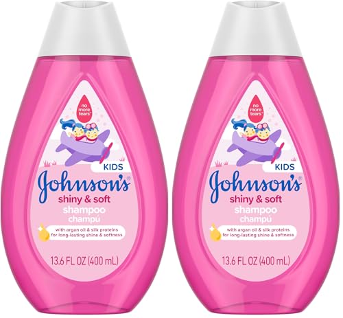Johnson's Shiny & Soft Kids' Shampoo with Argan Oil & Silk Proteins, Daily Kids’ Hair Wash Gently Cleanses & Boosts Natural Shine & Softness, No Added Parabens & Sulfates, 13.6 fl. oz (Pack of 2)