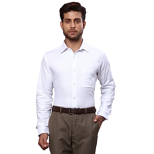 Image of Raymond Men's Pure Cotton Solid Pattern Slim Fit Semi Cutaway Collar Full Sleeve Formal Shirt