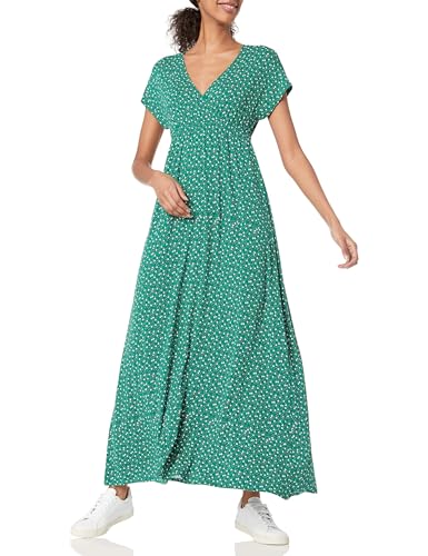 Amazon Essentials Damen Tailliertes Maxikleid (erhältlich in Übergröße), Grün Blattmuster, S