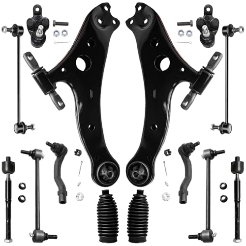 Image of Detroit Axle - AWD Front End Kit for Toyota 2001 2002 2003 Highlander, 2 Lower Control Arms 2 Lower Ball Joints 4 Inner Outer Tie Rods 2 Boots 4 Front Rear Sway Bars Replacement