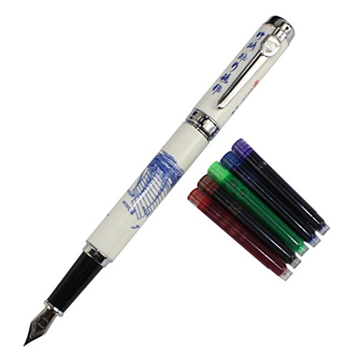 Gullor Jinhao 950 blau und weiß Porzellan Segelboot mit Geschenk-Box und Tintenpatronen Cover