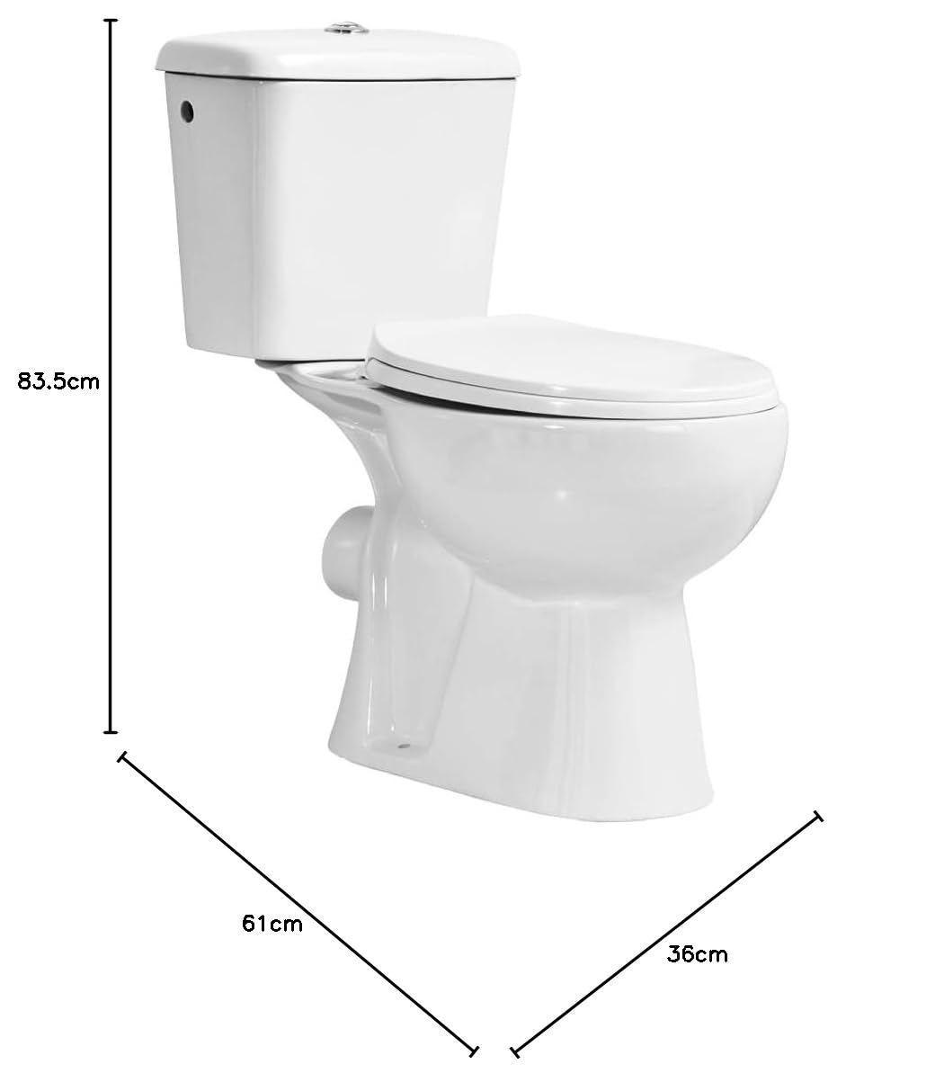 Vater Bagno Completo con Tubo Flessibile Incluso - WC Completo con Sistema Rimless Antibatterico - Vater Bagno con Coperchio Rigido - Vaso WC Scarico a Parete - WC con Scario Verticale