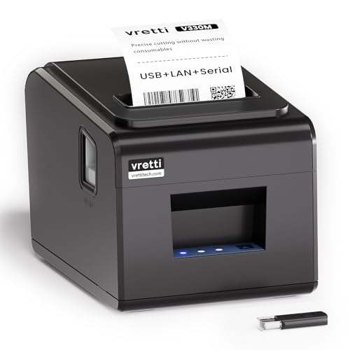 vretti Thermal Receipt Printer, 3'1/8 80mm Direct Thermal Printer with...