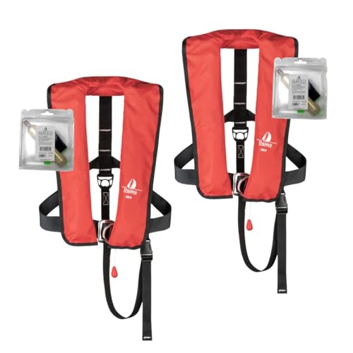 Set di 2 12skipper giubbotti di salvataggio automatici 300N ISO UML con imbragatura incl. 2 kit di manutenzione, rosso