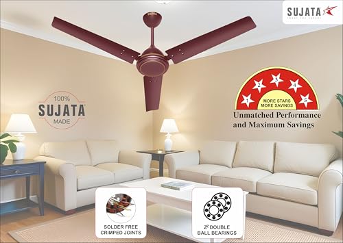 Image of Sujata SBF Air 1200mm BLDC Ceiling Fan | 3 Years Warranty | Savings up to 60% | Remote Control | Fans Ceiling Fans 5 Star | Silent Motor | Inverter Compatible | Living Room & Bedroom (Brown)