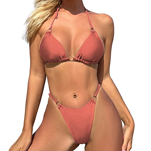 Image of MIKETAI Sexy Bikinis for Women 2 Piece Bikini Spaghetti Strap Swimsuits Solid Color Bathing Swimwear Triangle Bathing Suit