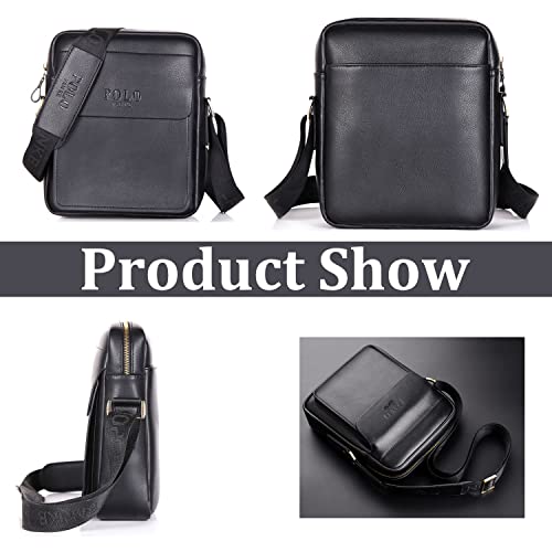 Revahs Men Leather Messenger Bag, Man Shoulder Small Casual Crossbody Bag For Work Business Adjustable Straps (Black-2) #TOP1