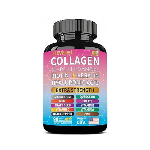 JTEVEweu Collagen Supplement - Type I, II, III, V and X - with Biotin, Keratin, Hyaluronic Acid & 13+ Extra...