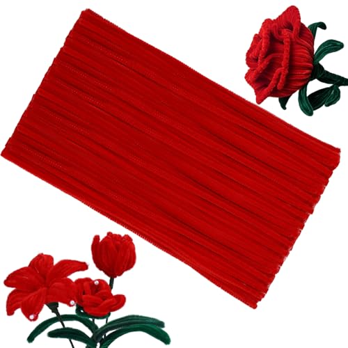 Image of Red Pipe Cleaners Craft, 100Pcs Chenille Stems for Flowers Making | Red Pipe Cleaners Bulk for Home Arts and Crafts Supplies, Festivals Bouquet Decor, Limpia Pipas Craft Stems