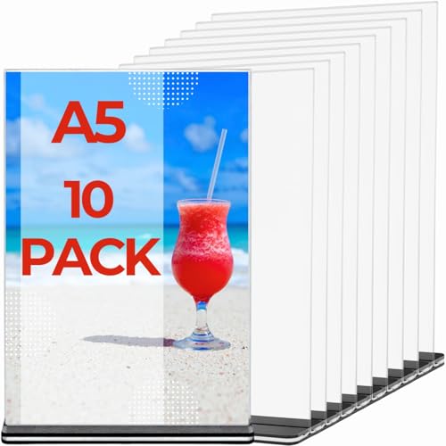 10 Pack A5 Clear Acrylic Sign Holder Double Sided Acrylic Display Stand Perspex Menu Sign Poster Picture Photo Card Document Leaflet Wedding Table Number Holders Menu Holder Acrylic Stands For Display