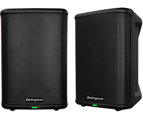 Berlingtone Pair of 8-Inch 1000W Bluetooth Powered PA Speaker System, Portable Loud DJ Speaker, Mic/Guitar, TWS Connection, Built-in Rechargeable Battery, for DJ Party, Meeting, Church, Karaoke