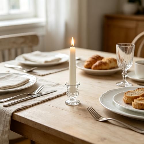Hosley Set of 24 Glass Taper Candle Holders – Clear Candlestick Holder Set for Weddings, Table Centerpieces, Dinner & Home Décor (2.5” H)