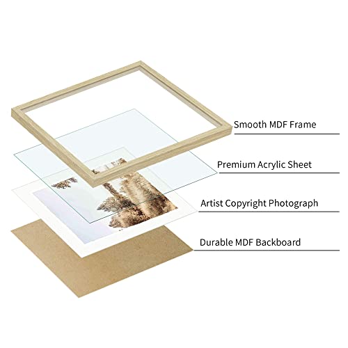 Lake Wall Art Framed Decor: Modern Living Room Bedroom Tree Sunset Landscape Picture Vintage Nature Forest Scenery Painting 4 Piece Neutral Wheat Field Print Contemporary Pier Artwork #TOP2