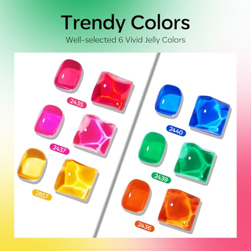 Image of modelones Gel Nail Polish Set, 6 Colors 2026 Summer Vivid Bright Rainbow LGBT Neon Jelly Gel Polish Hot Pink Red Blue Yellow Green Orange Sheer Translucent Effect Nail Polish Soak Off LED DIY Gift