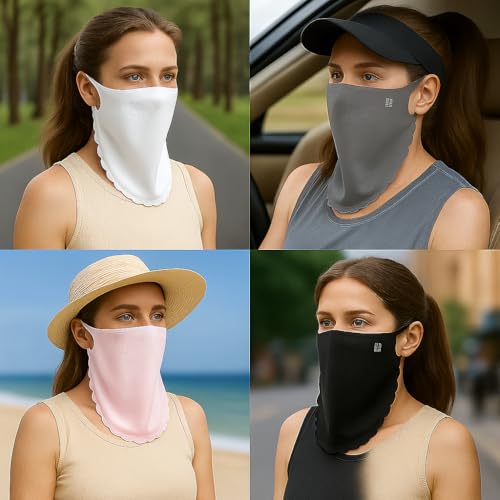 UPF50+ Ice Silk Sun Protection Face Mask for Women – Cooling Breathable UV Neck Gaiter with Ear Loops for Daily Outdoor Wear4