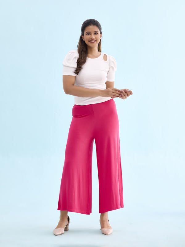 Image of GO COLORS Soft Viscose Knit Palazzo Full Length for Women| Breathable, Mid Rise