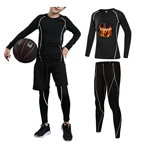 Image of 2 /3 /4 Pcs Boys Girls Base Layer Athletic Compression Leggings and Shirts Thermal Underwear Set Running Pants Tights