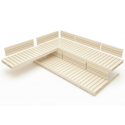 Suleno Saunabank Set VISBY, 3 Saunaliegen 4 Rückenlehnen 2 Bankblenden Ast-, harz- & splitterfrei - Formstabil & Hitzebeständig Kürzbar 2 Größen Saunaset - Saunaholz zum Sauna Selbstbau (220 x 206 cm)