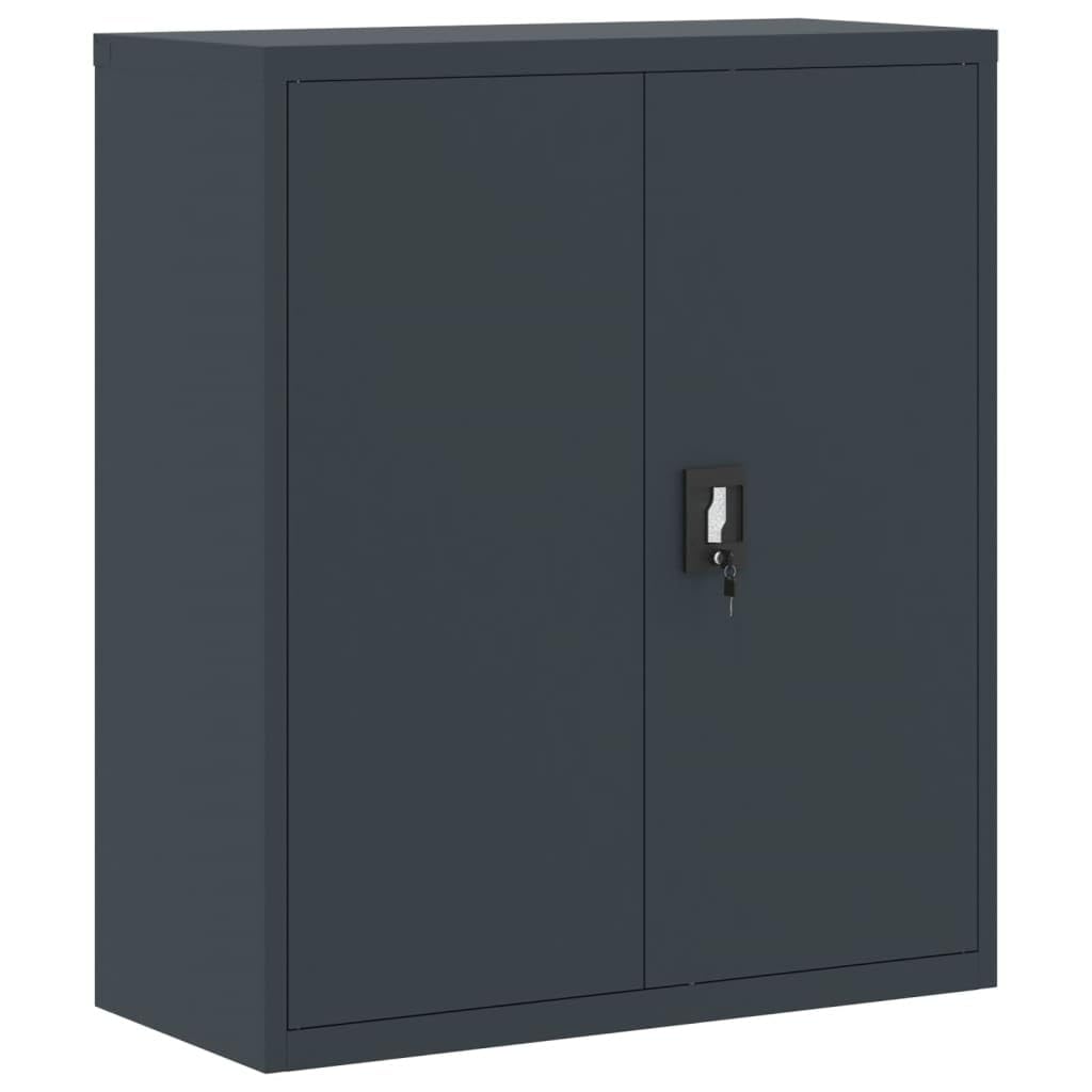 Stabiler Aktenschrank aus Stahl in Anthrazit 90x40x105 cm, Einfach zu montierender Büroschrank mit 2 verstellbaren Einlegeböden, Aktenschrank mit Zwei Türen für Büro zur
